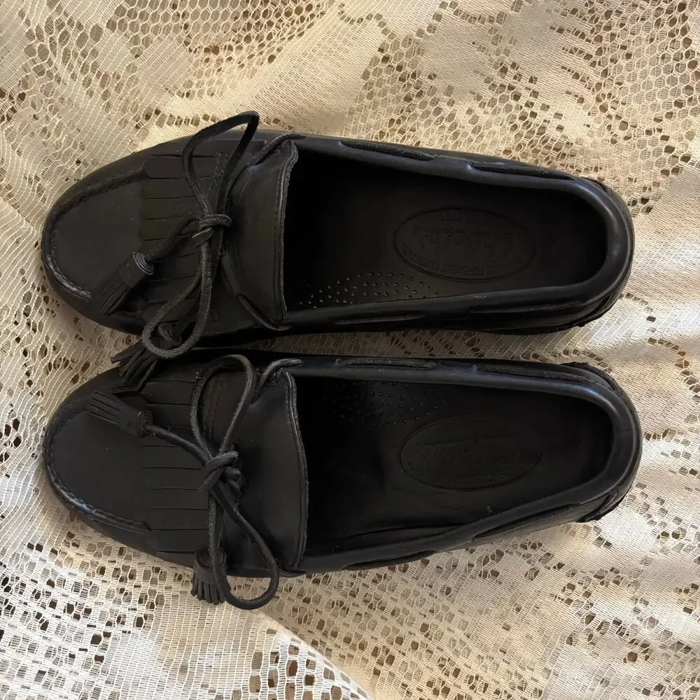 Cabela's Men's US 10.5 Black Leather Tassel And Kiltie Fringe Loafers Shoes